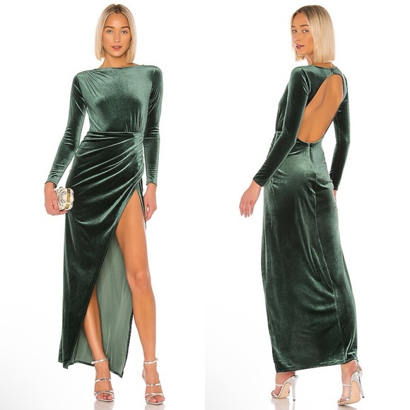 NEW NWT Michael Costello X Revolve Gregory Open Back Velvet Gown Emerald Green - Picture 1 of 11